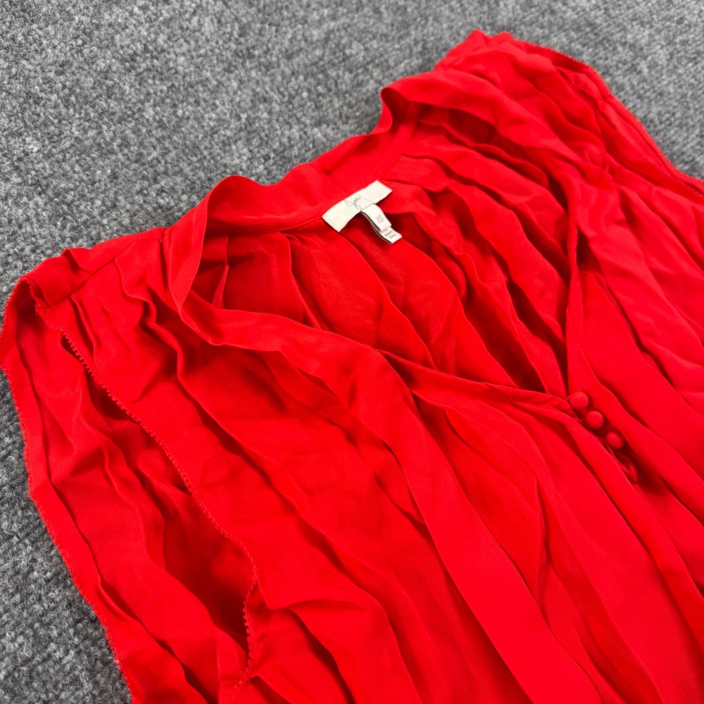 Joie Silk Tank Top Extra Small Red Pleated V-Neck Sleeveless Blouse Women's